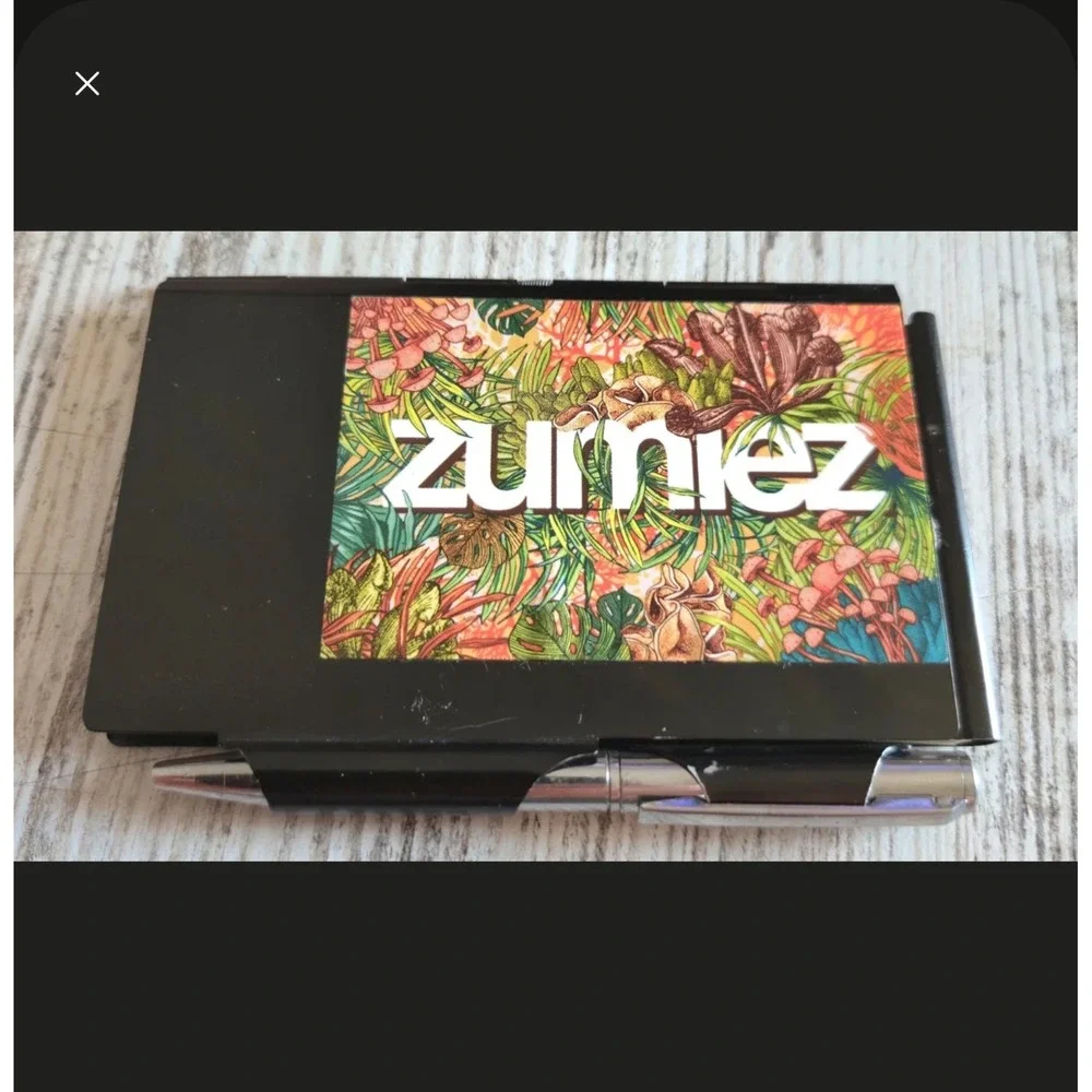 Zumiez Pocket Notepad Pen Holder Black Metal Tropical Mushroom Design